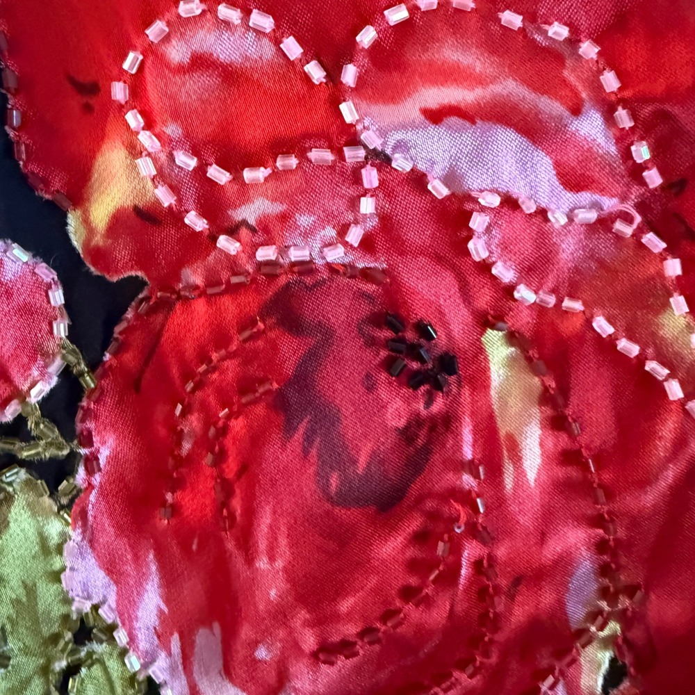 Cache Silk Beaded Handkerchief Fringe Tank Top sz Medium Whimsical Fairy Roses - Picture 11 of 11